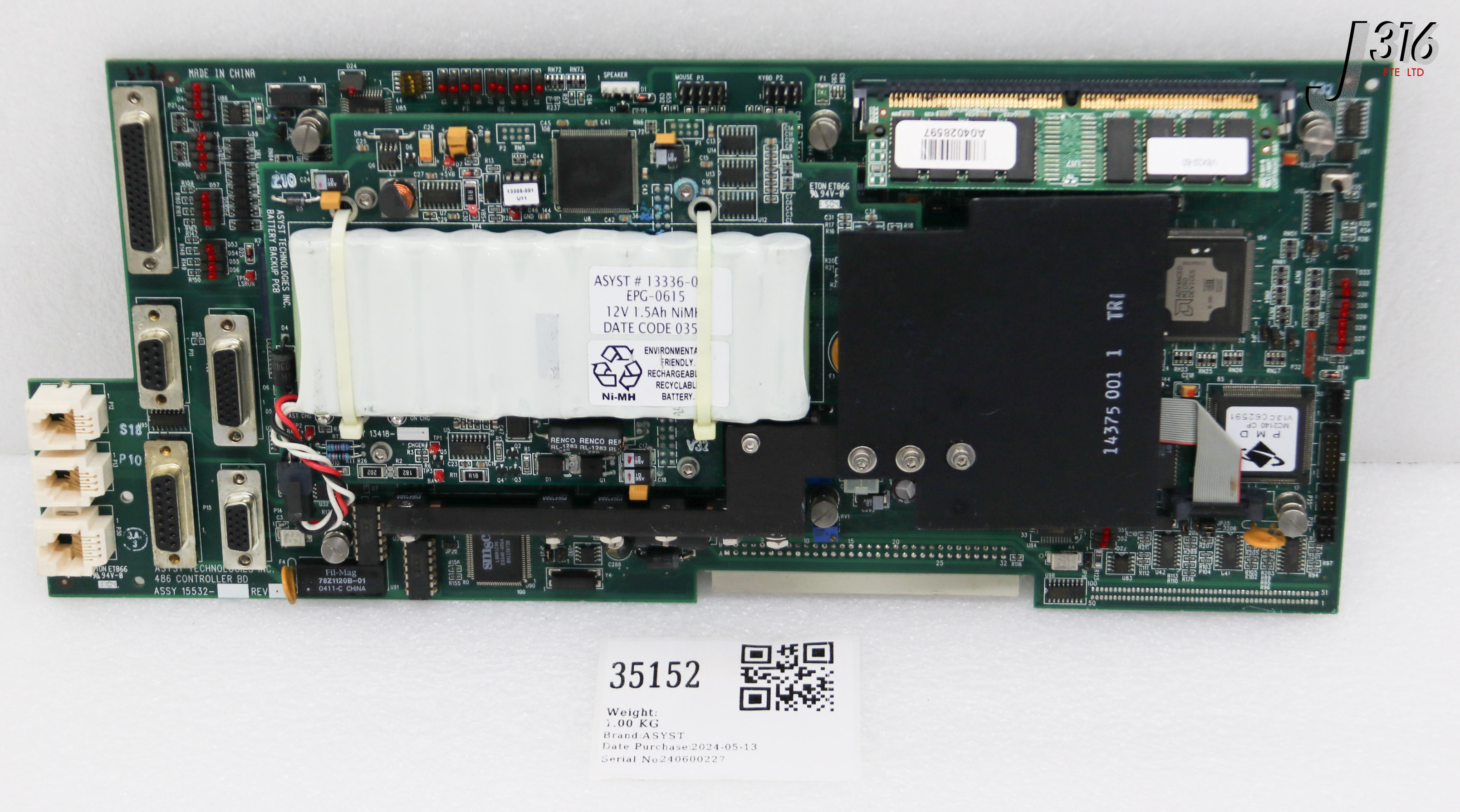 古いカード 35152 ASYST PCB, 486 CONTROLLER BD W/ BATTERY BACKUP PCB 13418